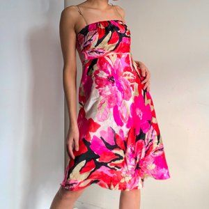 summer pink floral silk midi dress